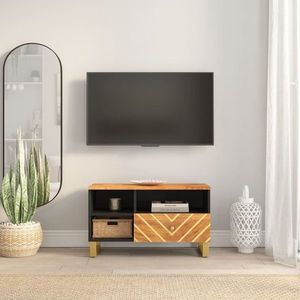 vidaXL Dulap TV, maro și negru, 80x33, 5x46 cm, lemn masiv de mango imagine