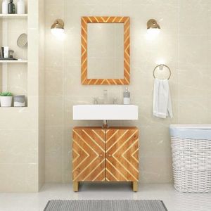 vidaXL Oglindă de baie, maro, 50x70x3 cm, lemn masiv mango și sticlă imagine