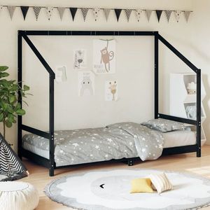 vidaXL Cadru pat pentru copii, negru, 90x200 cm, lemn masiv de pin imagine