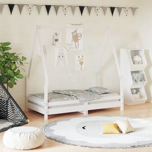 vidaXL Cadru de pat pentru copii, alb, 70x140 cm, lemn masiv de pin imagine