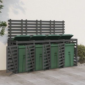 vidaXL Magazie cvadruplă depozitare coș de gunoi, gri, lemn masiv pin imagine