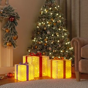 vidaXL Cutii de Crăciun iluminate, 3 buc., 64 LED-uri, alb cald imagine