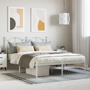 vidaXL Cadru de pat metalic cu tăblie, alb, 135x190 cm imagine