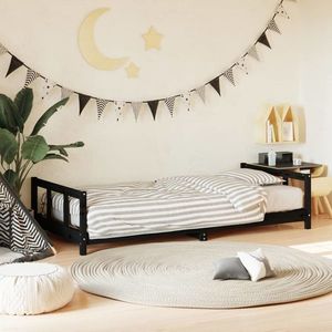 vidaXL Cadru de pat pentru copii, negru, 90x190 cm, lemn masiv de pin imagine