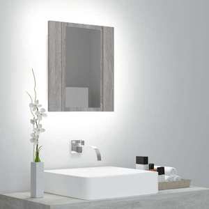 vidaXL Dulap cu oglindă cu LED de baie, gri sonoma, 40x12x45 cm, lemn imagine