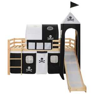 vidaXL Cadru pat etajat copii cu tobogan & scară 97x208cm lemn de pin imagine