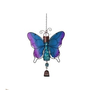 Decoratiune de gradina Butterfly cu lampa solara Led si clopotel, Albastru/Mov imagine