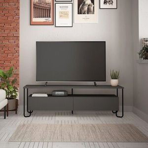 Comoda TV Cornea, Decortie, 150x42x45 cm, antracit imagine