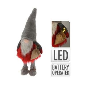 Decoratiune luminoasa Gnome w grey hat, 26x26x65 cm, plus, rosu/gri imagine