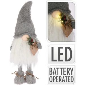 Decoratiune luminoasa Gnome w light grey hat, 18x22x53 cm, plus, alb/gri imagine