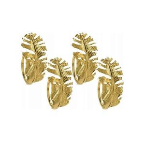 Set 4 inele pentru servetele Leaf V1, 4.5 x 3 cm, metal, auriu imagine