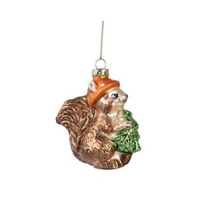 Glob Squirrel w hat and christmas tree, Decoris, 8.4x4.5x11.2 cm, sticla, multicolor imagine