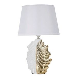 Lampa de masa, Glam Leaf, Mauro Ferretti, 1 x E27, 40W, 30 x 30 x 47.5 cm, ceramica/fier/textil, alb/auriu imagine