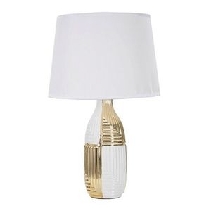 Lampa de masa, Glam Line, Mauro Ferretti, 1 x E27, 40W, Ø33 x 54 cm, ceramica/fier/textil, alb/auriu imagine