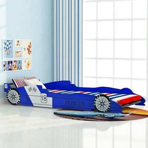 vidaXL Pat pentru copii mașină de curse 90 x 200 cm, albastru imagine