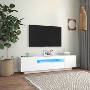 vidaXL Comodă TV cu lumini LED, alb extralucios, 160x35x40 cm imagine