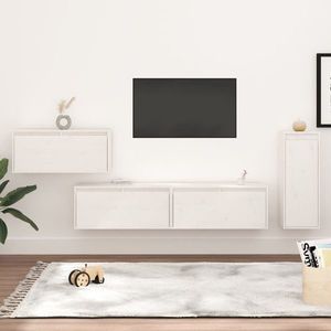 vidaXL Comode TV, 4 buc., alb, lemn masiv de pin imagine