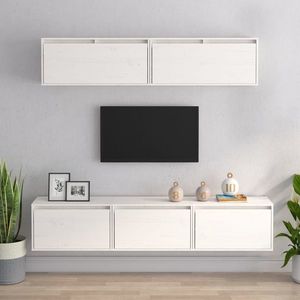 vidaXL Comode TV, alb, 5 buc., lemn masiv de pin imagine