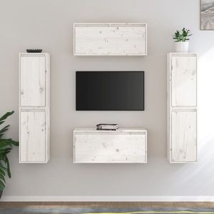 vidaXL Comode TV, alb, 6 buc., lemn masiv de pin imagine