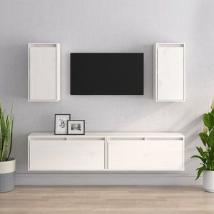 vidaXL Comode TV, 4 buc., alb, lemn masiv de pin imagine