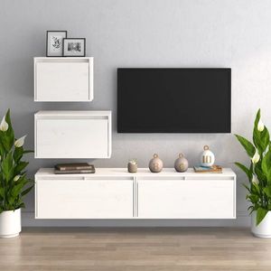 vidaXL Comode TV, alb, 4 buc., lemn masiv de pin imagine
