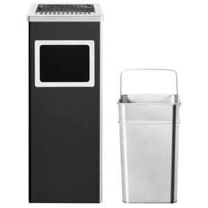 vidaXL Coș de gunoi cu scrumieră, pentru hotel, negru, oțel, 36 L imagine