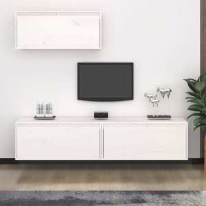 vidaXL Comode TV, alb, 3 buc., lemn masiv de pin imagine