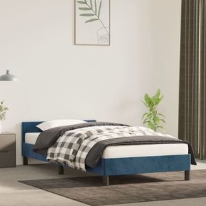 vidaXL Cadru de pat cu tăblie, albastru închis, 80x200 cm, catifea imagine