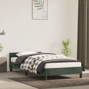 vidaXL Cadru de pat cu tăblie, verde închis, 90x200 cm, catifea imagine