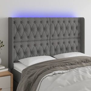 vidaXL Tăblie de pat cu LED, gri închis, 147x16x118/128 cm, textil imagine