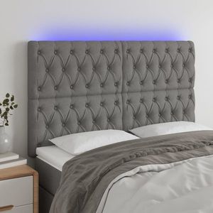 vidaXL Tăblie de pat cu LED, gri închis, 144x7x118/128 cm, textil imagine