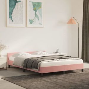 vidaXL Cadru de pat cu tăblie, roz, 140x200 cm, catifea imagine