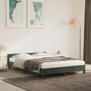 vidaXL Cadru de pat cu tăblie, verde închis, 140x200 cm, catifea imagine