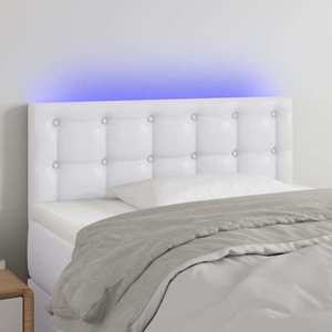 vidaXL Tăblie de pat cu LED, alb, 90x5x78/88 cm, piele ecologică imagine