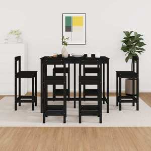 vidaXL Set mobilier de bar, 7 piese, negru, lemn masiv de pin imagine