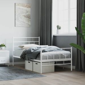 vidaXL Cadru de pat metalic cu tăblie de cap/picioare, alb, 90x190 cm imagine