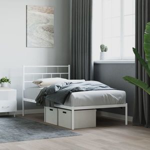 vidaXL Cadru de pat din metal cu tăblie, alb, 100x200 cm imagine