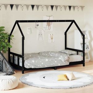 vidaXL Cadru de pat pentru copii, negru, 90x190 cm, lemn masiv de pin imagine