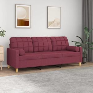 vidaXL Canapea cu 3 locuri cu pernuțe, roșu vin, 180 cm, textil imagine