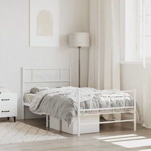 vidaXL Cadru de pat metalic cu tăblie de cap/picioare, alb, 80x200 cm imagine