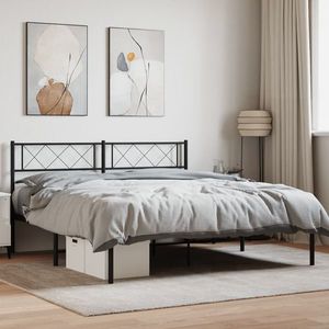 vidaXL Cadru de pat metalic cu tăblie, negru, 150x200 cm imagine