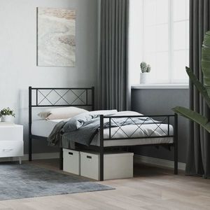 vidaXL Cadru pat metalic cu tăblii de cap/picioare, negru, 75x190 cm imagine