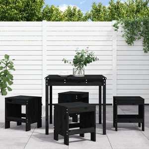 vidaXL Set de masă pentru grădină, 5 piese, negru, lemn masiv de pin imagine