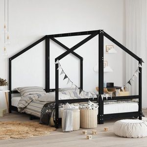 vidaXL Cadru de pat pentru copii negru 2x(80x200) cm lemn masiv de pin imagine