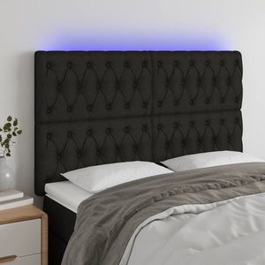 vidaXL Tăblie de pat cu LED, negru, 144x5x118/128 cm, textil imagine