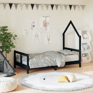 vidaXL Cadru de pat pentru copii, negru, 80x160 cm, lemn masiv de pin imagine
