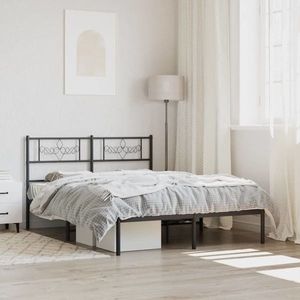 vidaXL Cadru de pat metalic cu tăblie, negru, 120x200 cm imagine