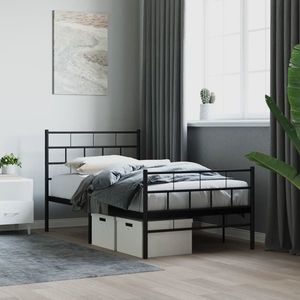 vidaXL Cadru pat metalic cu tăblii de cap/picioare, negru, 75x190 cm imagine
