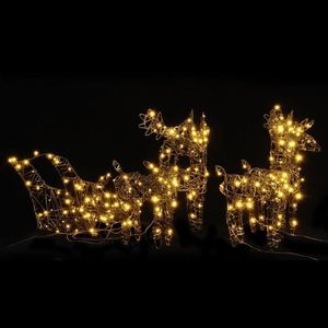 vidaXL Decorațiune Crăciun reni și sănii 320 LED-uri albe calde ratan imagine