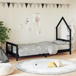 vidaXL Cadru de pat pentru copii, negru, 80x200 cm, lemn masiv de pin imagine